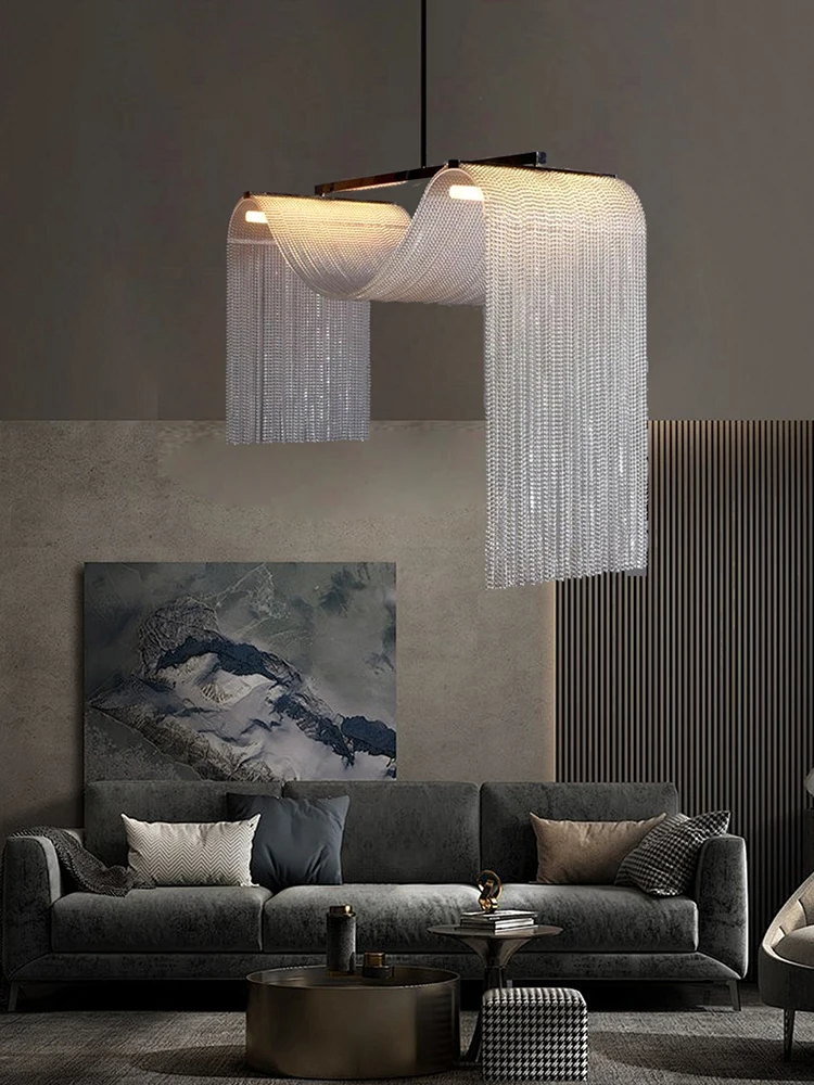 

Aluminum tassel waterfall large ceiling LED hotel chandelier, suitable for furniture decoration electrical lamps in villa lobby.