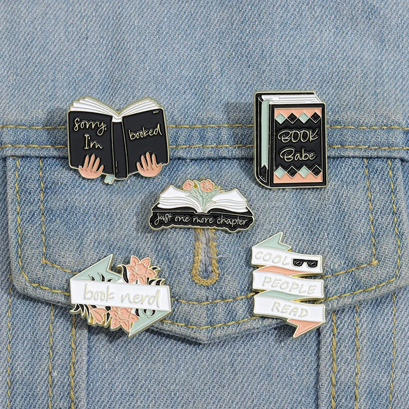 Book Babe Enamel Pins Book Nerd Bookworm Sorry I'm Booked Brooch Lapel Badges Jewelry Gift for Friends Students