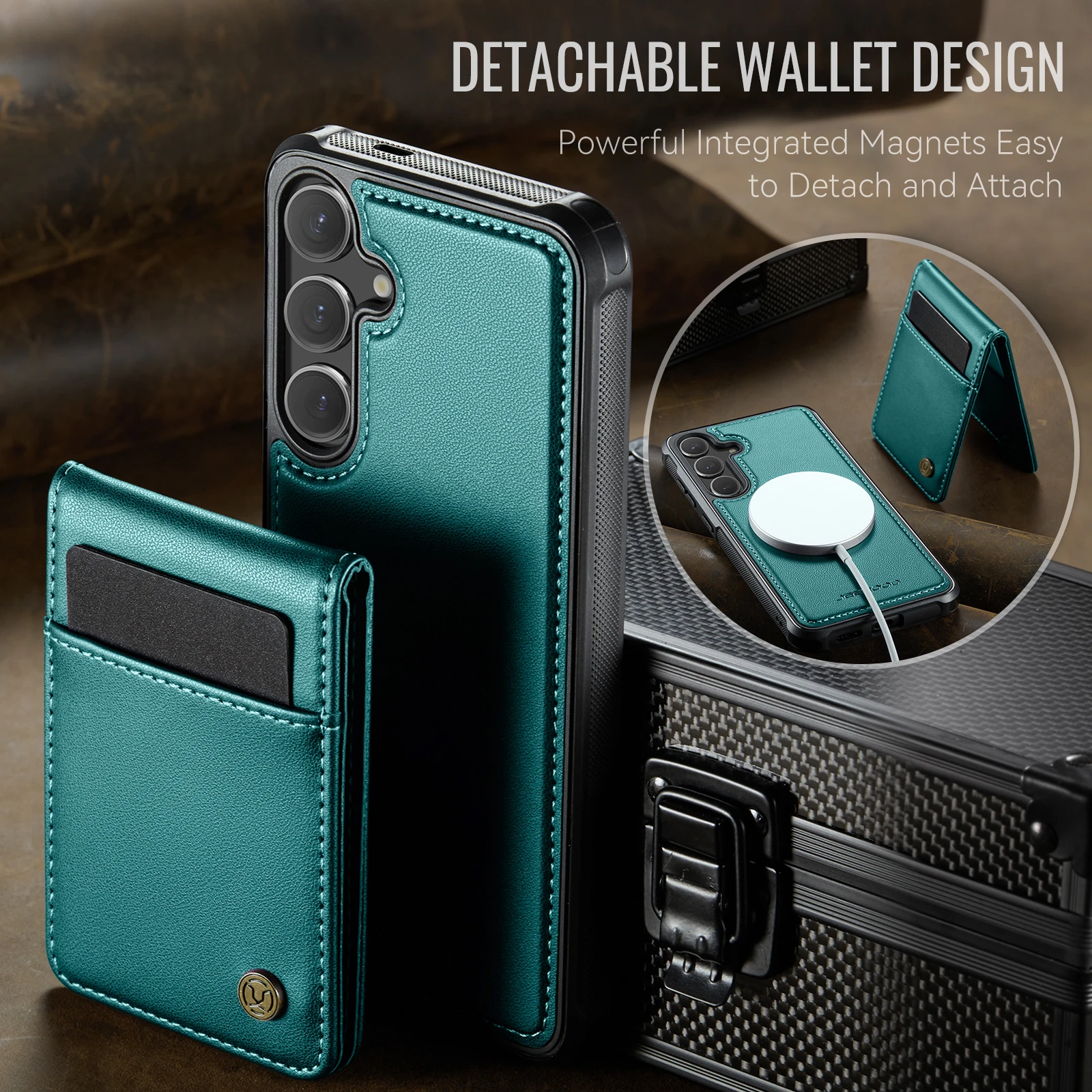 JEEHOOD-J06 Wallet Case for Samsung Galaxy S26 S25 S24 S23 S22+ S21 FE S20 Ultra Plus Luxury 2-in-1 PU Leather Card Holder Cover