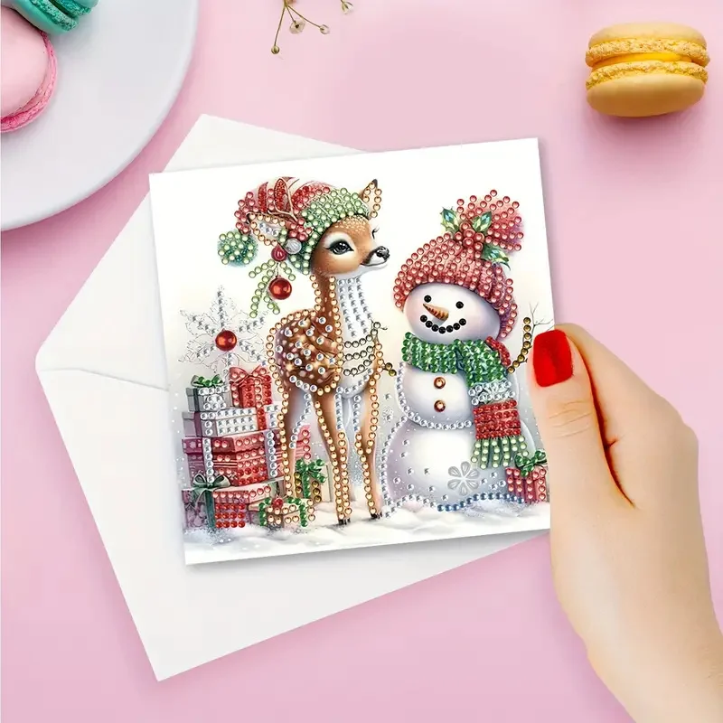 6-Piece DIY Diamond Painting Set Christmas Theme Greeting Card, Blessing and Wish, Unique Design, Irregular Shape Diamond, Paper