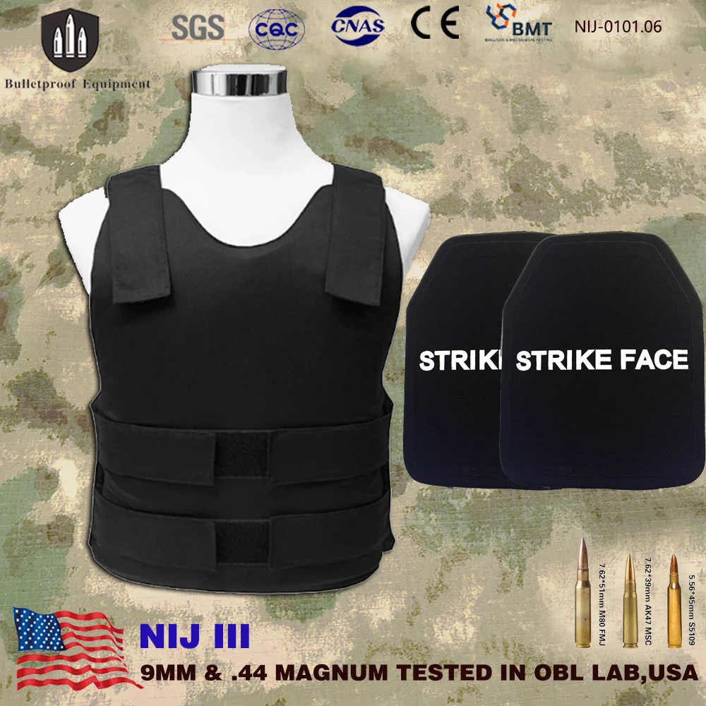 Real Bulletproof Ceramic Level 3 NIJ III 9mm .44 Hidden Body Armor Light Weigh Ballproof Clothes Bullet-proof Anti Bullet Vest