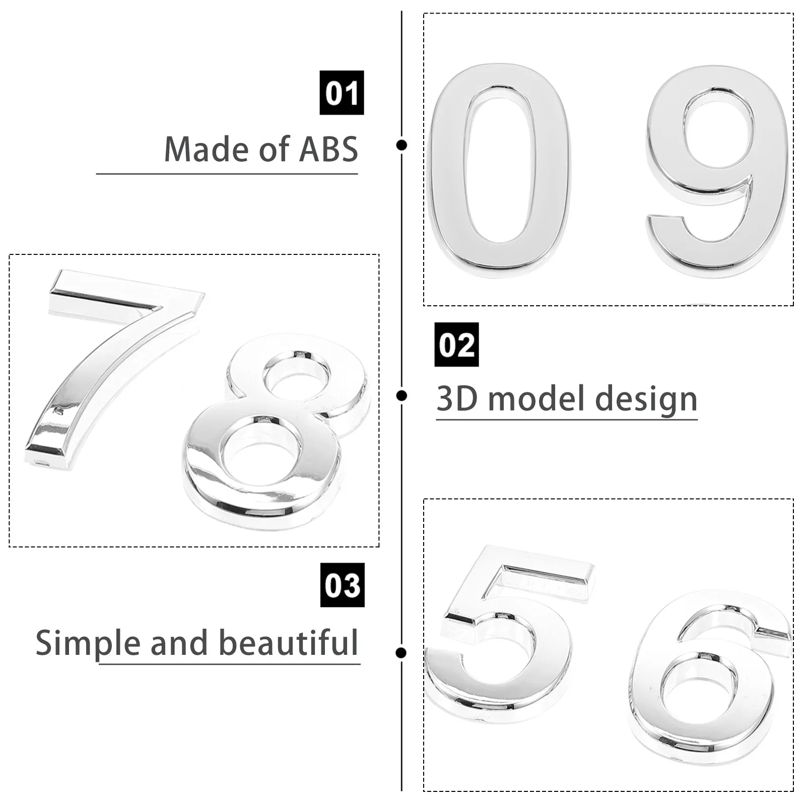 10Pcs Number Sticker Numbers 0-9 3D ABS Metal Plated Waterproof Door Mailbox Apartment Hotel Address Label Sign