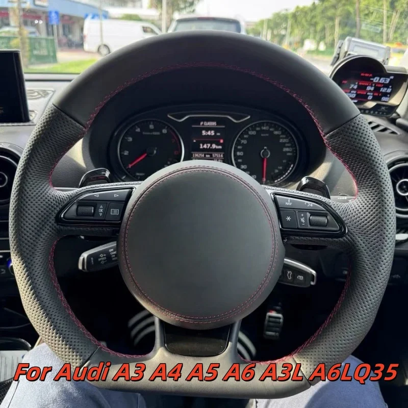 

Car Steering Wheel Carbon Fiber Custom Made Leather For Audi A3 A4 A5 A6 A3L A6LQ35 Car Interior Accessories