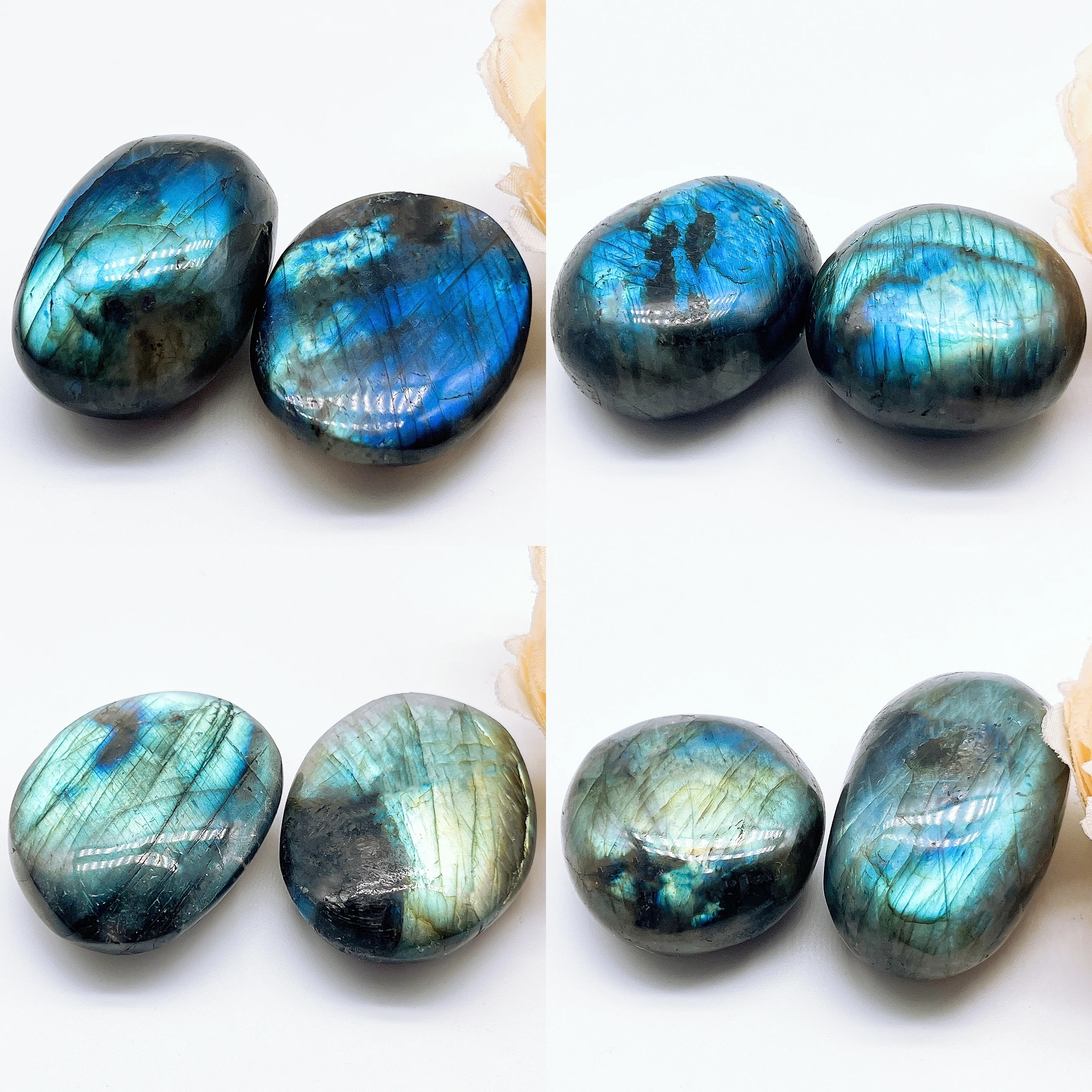 Natural Blue Flashy Labradorite Palm Stone Moonstone Crystal Polished Spiritual Reiki Healing Gemstones Home Decoration Gift