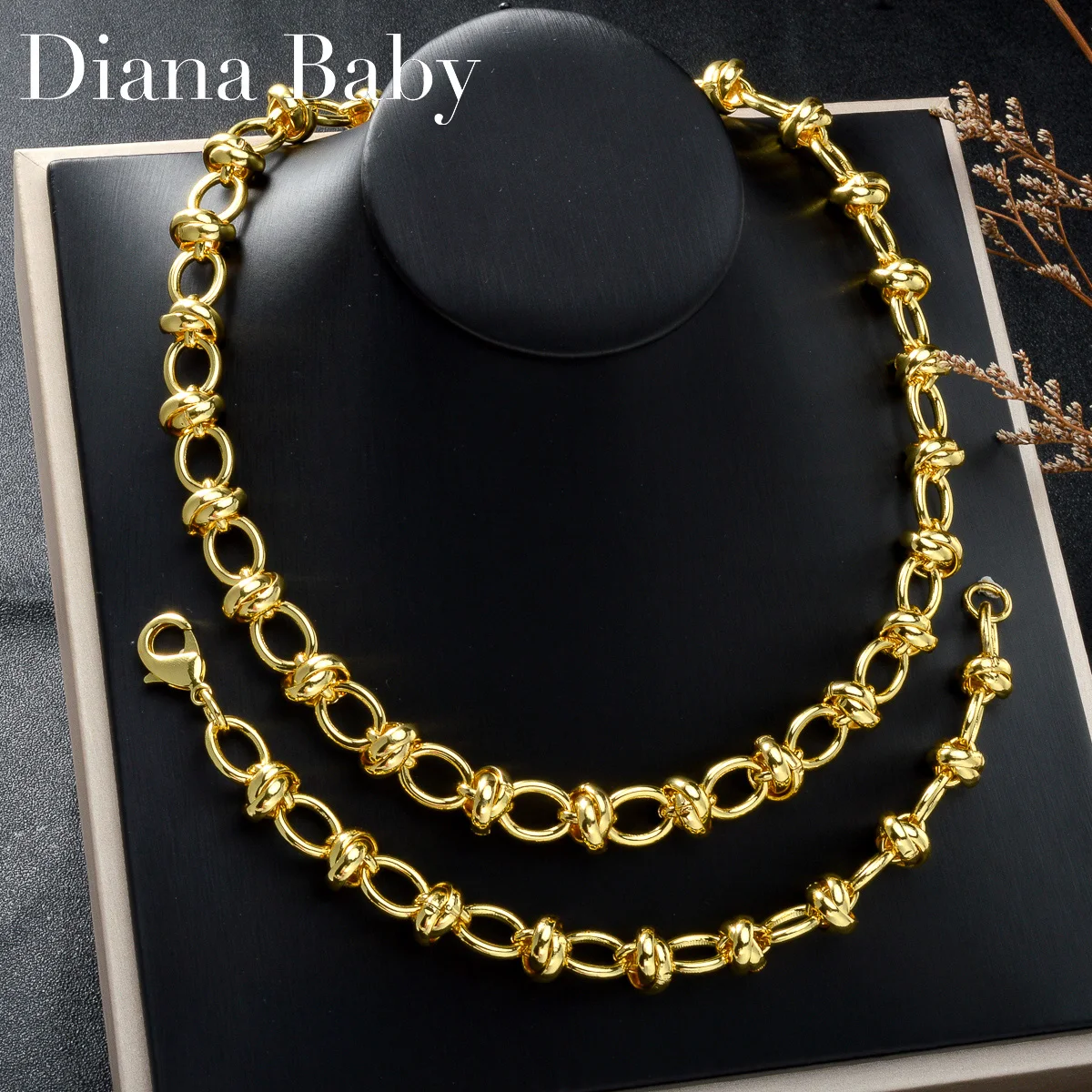 

Diana2024 18K24K gold plated waterproof woven new round chain necklace bracelet set wholesale luxury jewelry for women