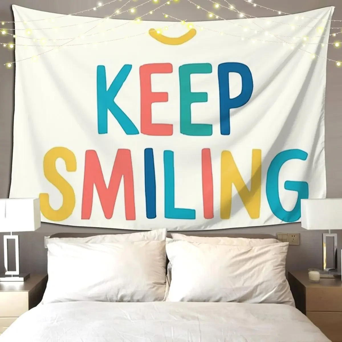 Keep Smiling - Colorful Happy Quote Tapestry Funny Wall Hanging Aesthetic Home Tapestries for Living Room Bedroom Dorm Room