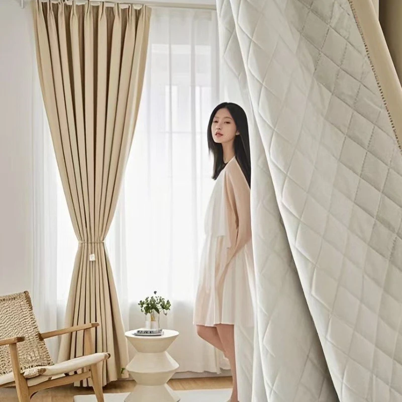Custom Size Winter Warm and Windproof Thickened Cold-proof Windproof Cotton-padded Insulation Blackout Fabric Curtains Bedroom
