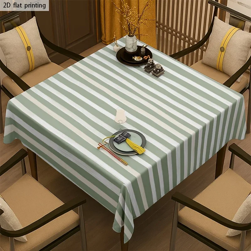 [JIT] 1pc 2D Flat rectangular tablecloth, square tablecloth, soft and always attractive, light green and white stripes, yzb