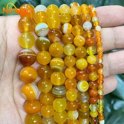 Natural Beads Orange Stripe Onyx Agates Round Beads 4/6/8/10/12/14mm Charms for Bracelet Making Jewelry DIY Earrings 15
