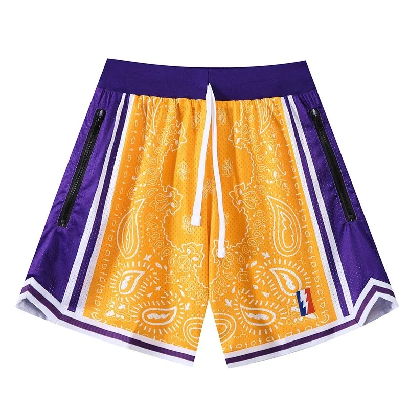 

UETEEY American Mesh Breathable Basketball Shorts Men Double Layer Paisley Printed Sports Fitness Training Pants Man Streetwear