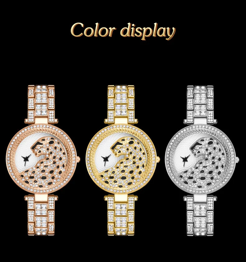 Iced Out Watch Diamound Luxury Women WristWatch Bling Leopard Gold Watch Ladies Watches for Women Simple Watch Quartz Gift Reloj