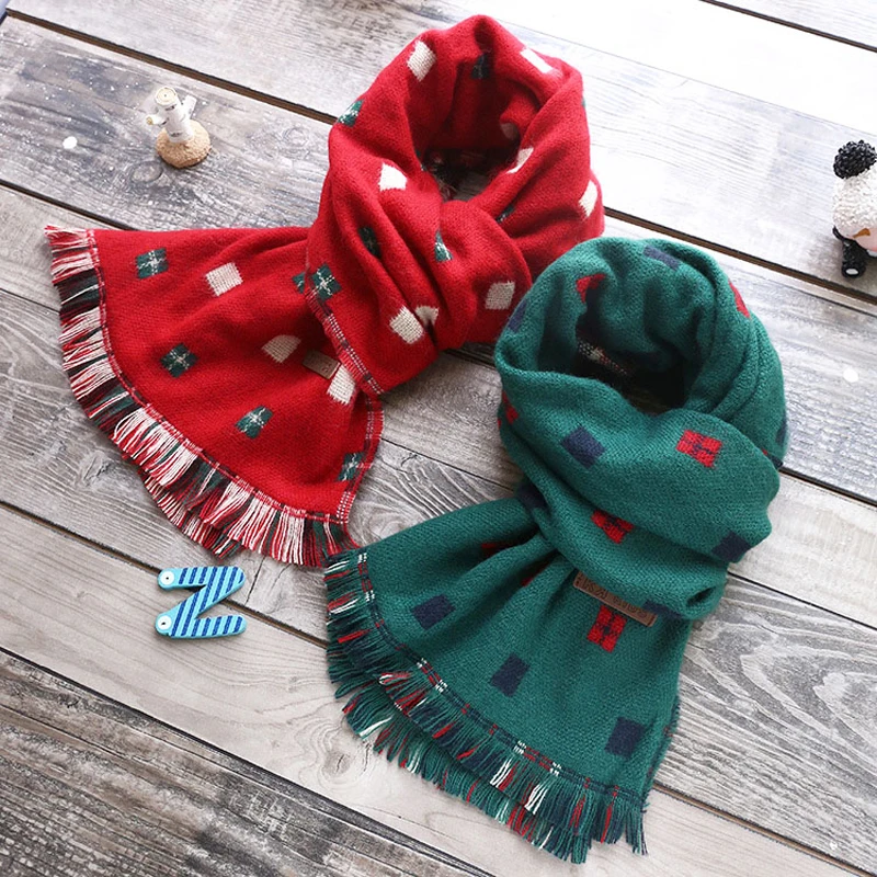 Kids Tassels Long Scarf Girl Boy Autumn Winter Print jacquard weave Scarves 2022 Child Warm Accessories