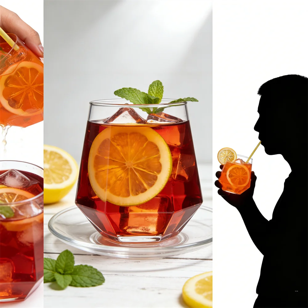 14oz Mint Refreshing Orange Lemon Slices Juice Tea Drink Hawaiian Honeycomb Ice Cube Cool Model Props Display Bubble Tea Shop
