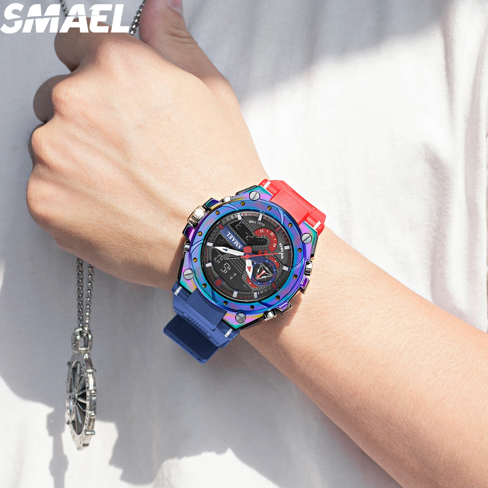 SMAEL Sport Quartz Watches LED DisplayShock Resistant 50M Waterproof Alarm Clock Analog Digitals 8060 For Men
