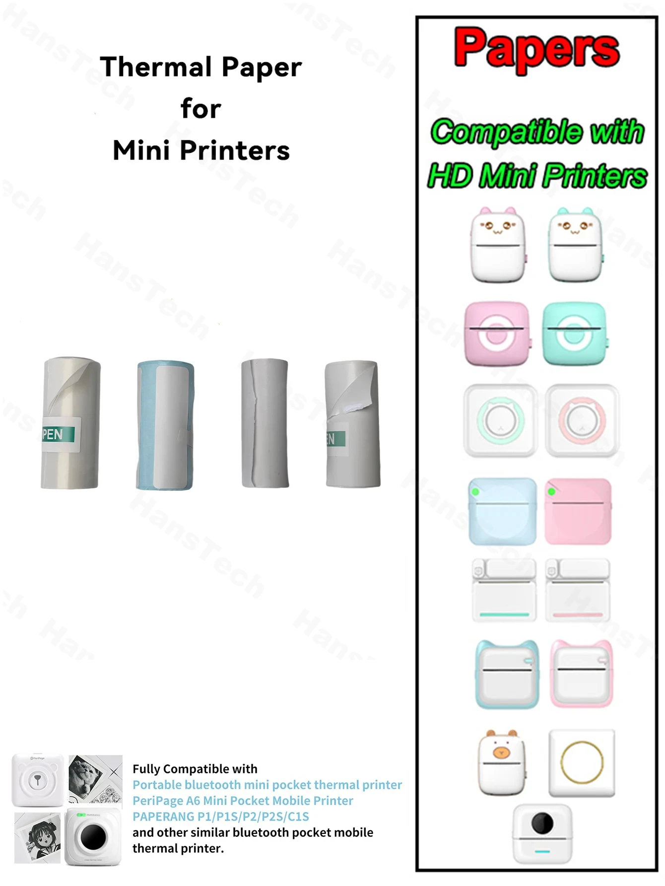 For Mini Thermal Printer White Transparent Sticker Blank Clear Photo Papers BPA Free 4Rolls Thermal Papers 57mm Width