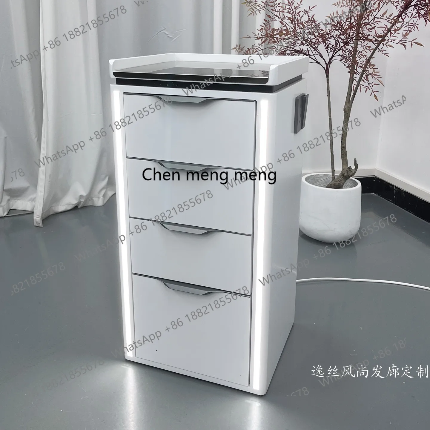 

Multifunctional hair cutting tool cabinet Hair salon Storage cabinet Multi-layer simple modern cart with lights