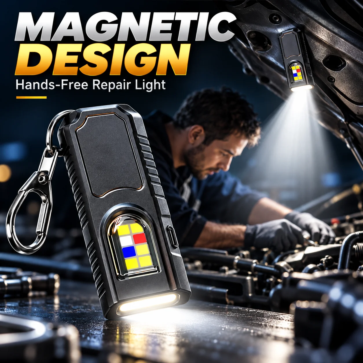 Mini LED Flashlight USB C Rechargeable COB Keychain Light Magnetic Pocket Work Lamp for Camping Car Repair Outdoor Emergency