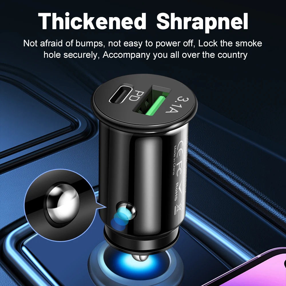 Mini 2 Port USB PD 3.1A Car Charger Fast Charging Type C Auto Chargers Adapter For iPhone For Samsung For Huawei For Xiaomi