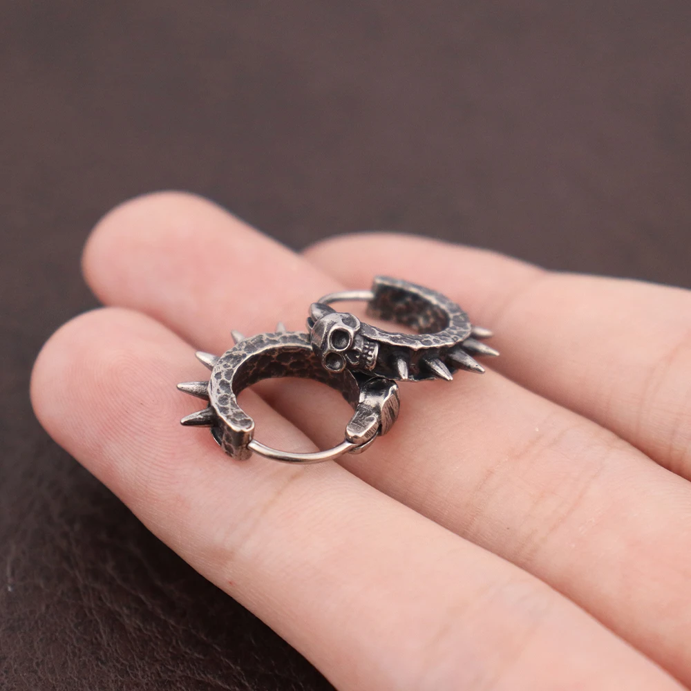 Vintage Black Skull Hoop Earrings Stainless Steel Punk Rock Hypoallergenic Huggie Earring for Men Trend Charm Women Ear Jewelry