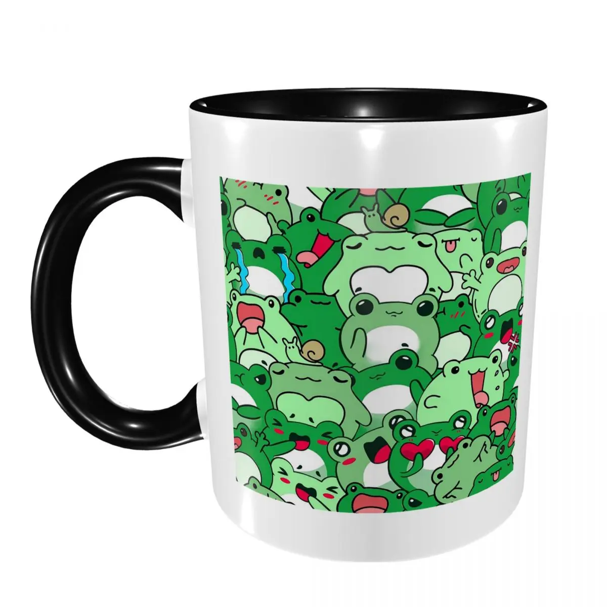 Crowded Cute Frog Pattern Mug Funny Ceramic Coffee Cups Tea Mugs Milk Cup Drinkware Gifts for Woman Man