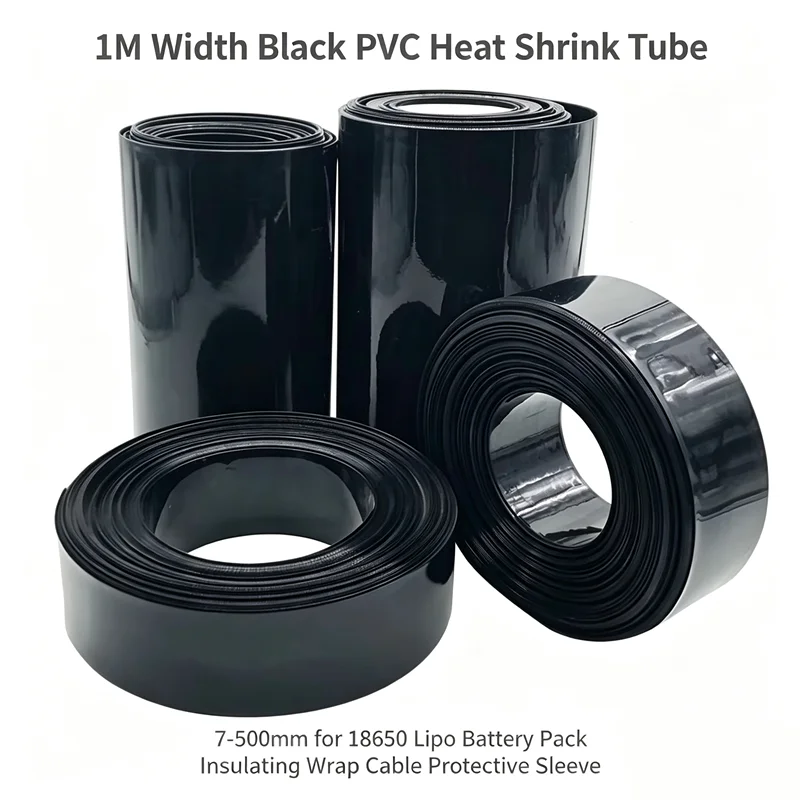 1M Width Black PVC Heat Shrink Tube 7‑500mm for 18650 Lipo Battery Pack Insulating Wrap Cable Protective Sleeve