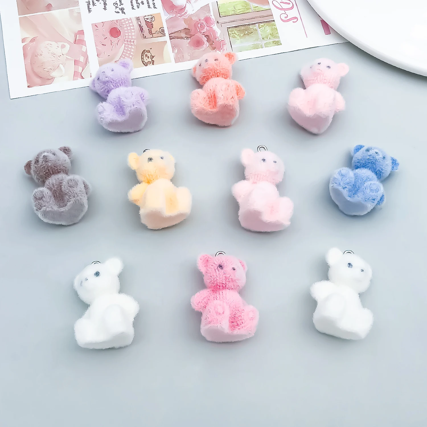 5pcs/10pcs Resin Flocking 3D Teddy Bear Pendant Jewelry Making DIY Earrings Charms for Jewelry Bracelets Necklace
