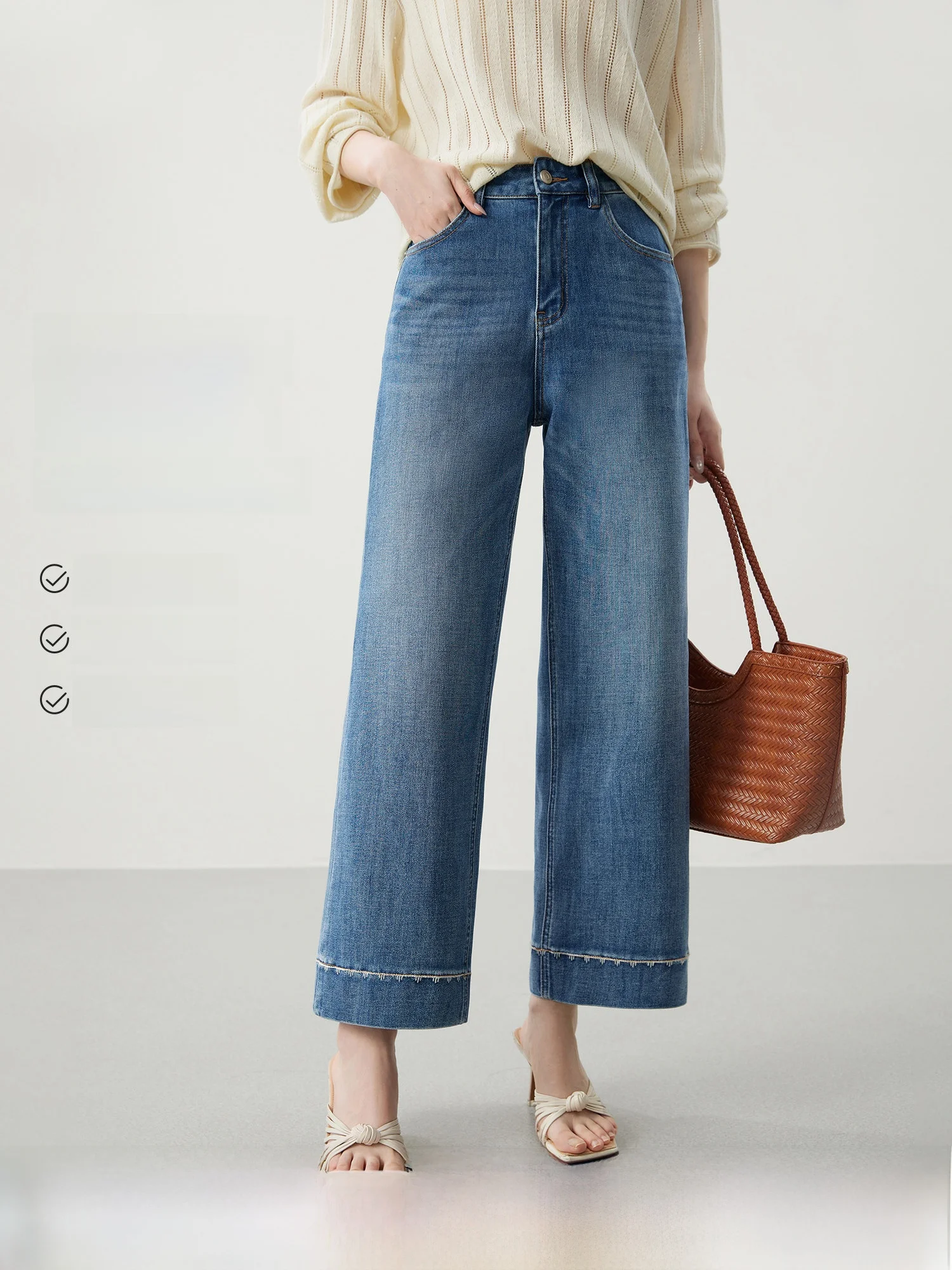 

Feeling High Waist Straight Leg Cotton Jeans Women's Spring Season Casual Style Four-Way Stretch Denim Pants