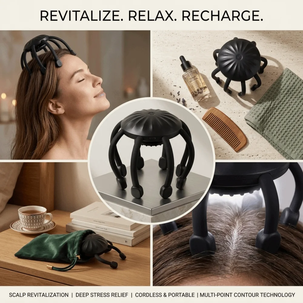 Octopus Claw Design Electric Scalp Massager Soothing Vibration Portabl Vibration Massage Tool Flexible Usage for 5V/1100mah