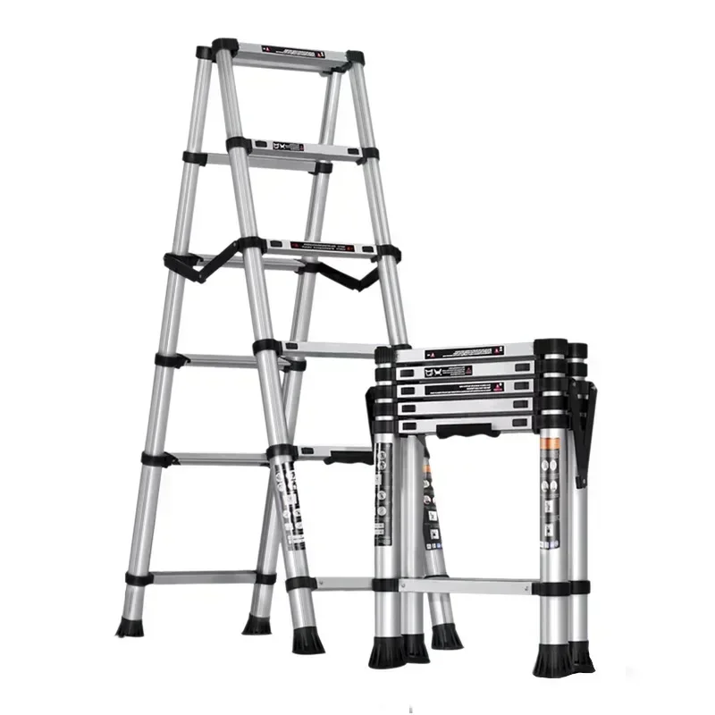 Stainless steel telescopic ladder, multi-functional household herringbone ladder, decoration portable walking  bamboo ladder