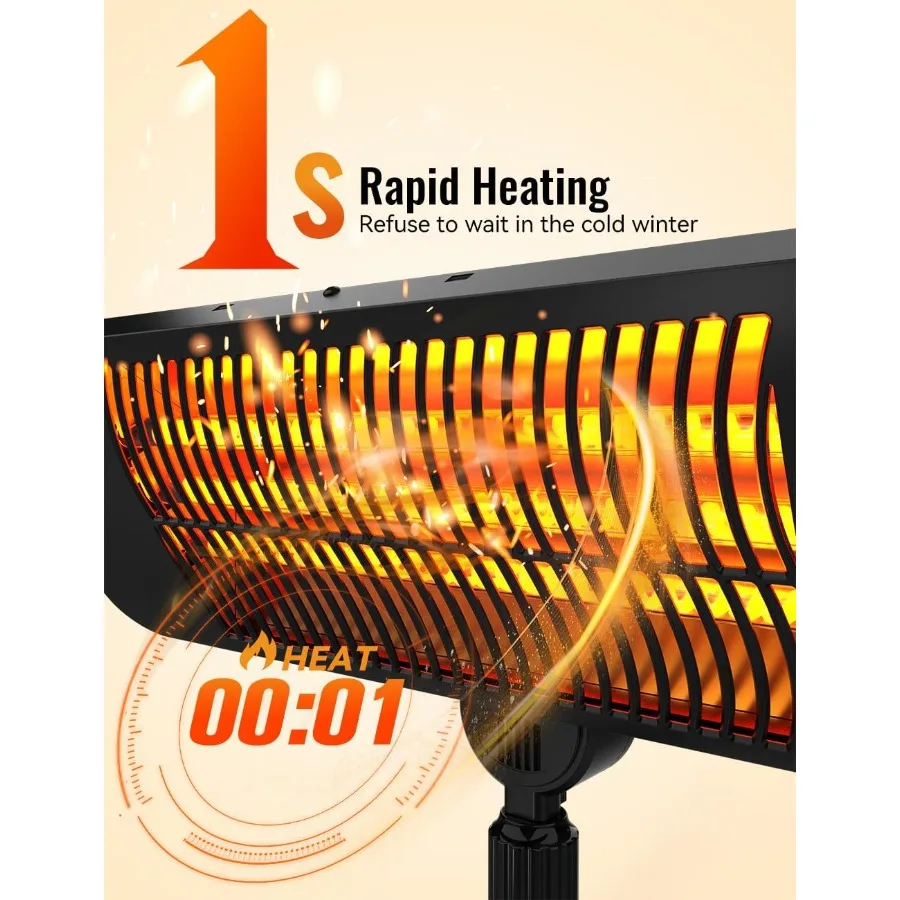 سخانات خارجية للفناء 12H Timerand3 مستوى الحرارة IP54 سخان كهربائي مقاوم للماء 1500 واط أغطية تسخين بالأشعة تحت الحمراء 300 قدم مربع طرف-O