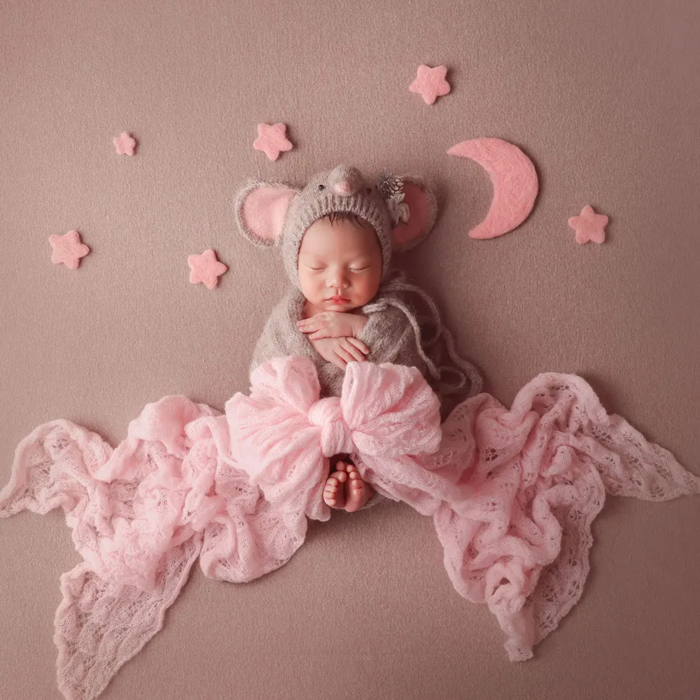 0-1 Month Newborn Photography Props for Baby Photoshoot Elephant Style Hat Crocheted Blanket for Baby Posing Decorative Prop