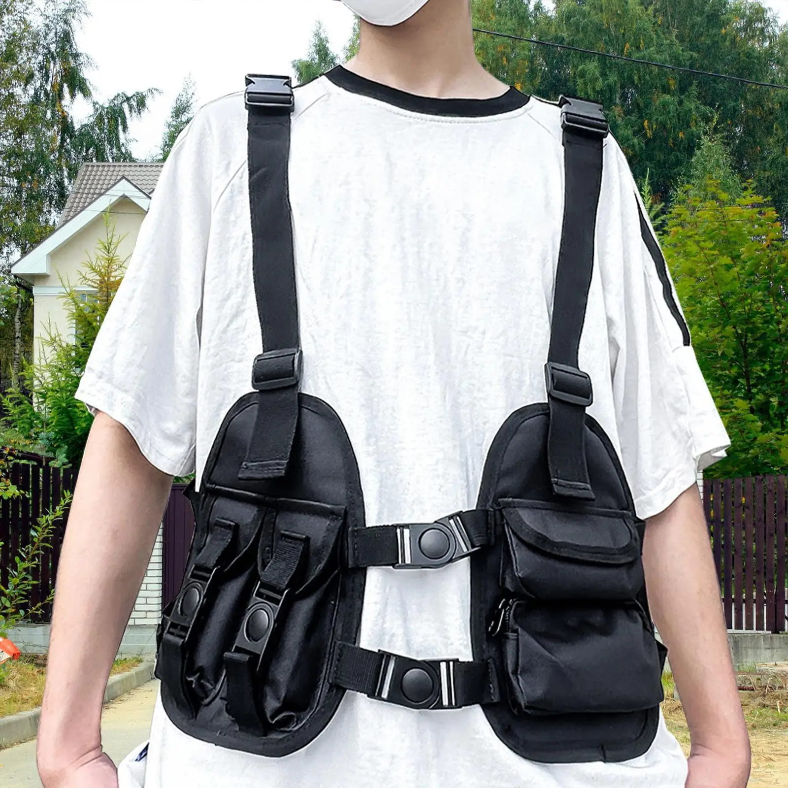 

Chest Rig Bag Fashion Adjustable Strap Streetwear Workwear Multifunction Front
