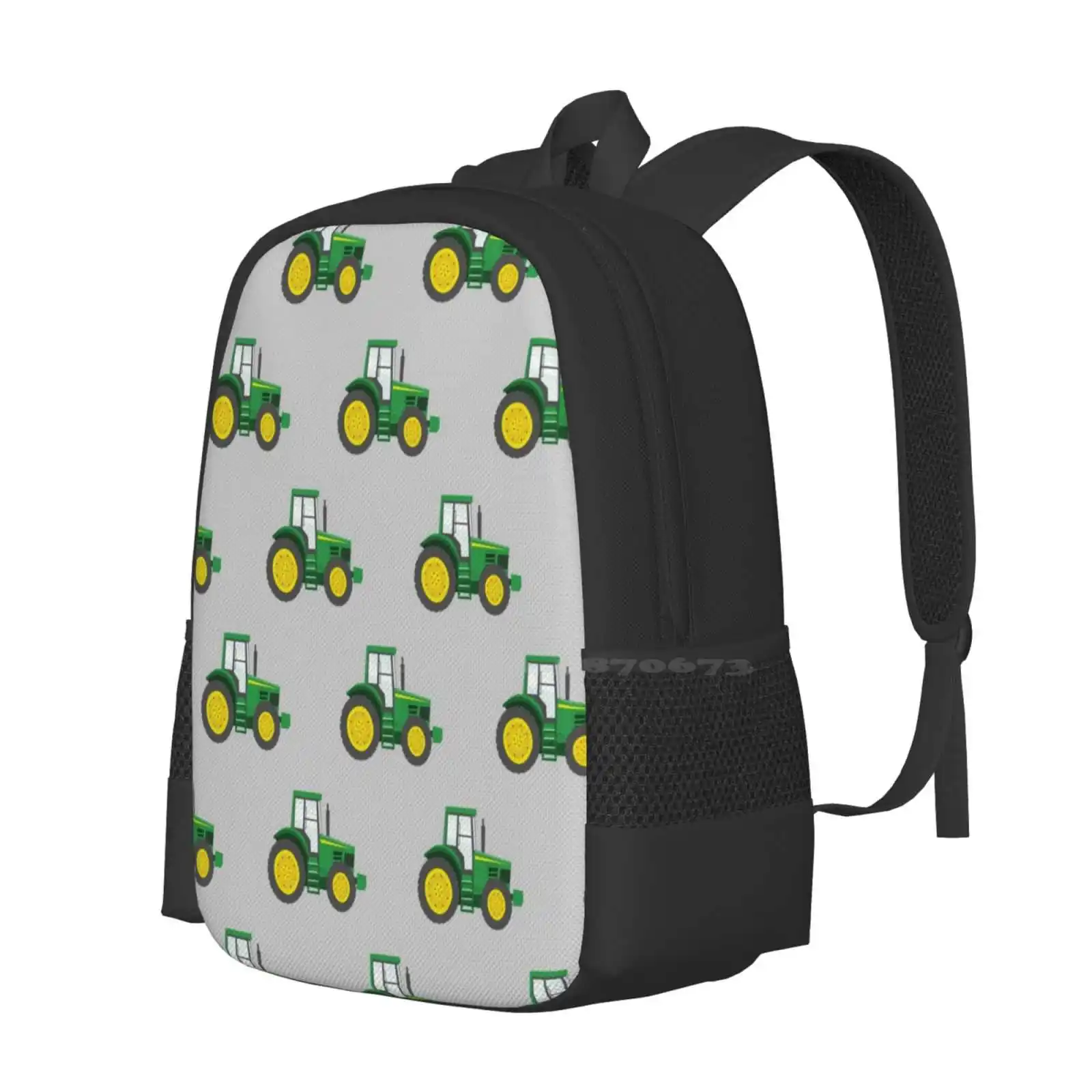 Green Tractors On Grey - Farming - Farm Themed Fashion Pattern Design Travel Laptop School Backpack Bag Green Tractor Tractors F