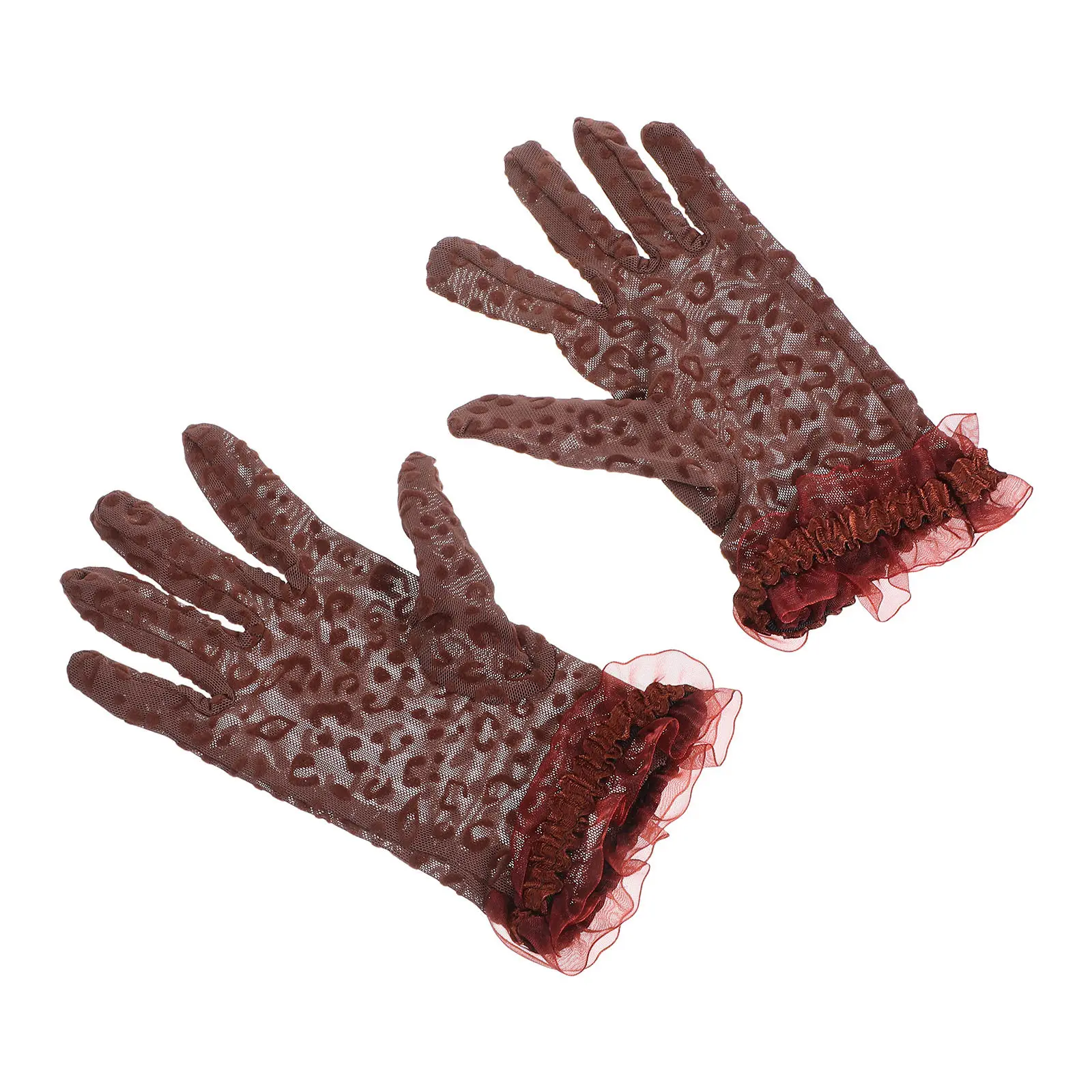 2Pcs Leopard Print Gloves Women Black Mesh Sheer Short Lightweight Elegant Tea Party Wedding Evening Dress Mesh Gloves for Women