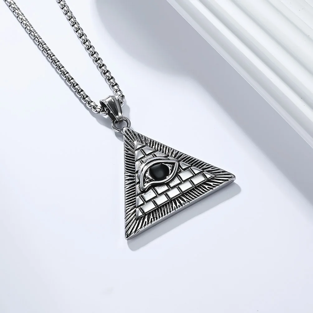 Men's Ancient Egyptian Eye of Horus Pyramid Pendant Chain Necklace Stainless Steel