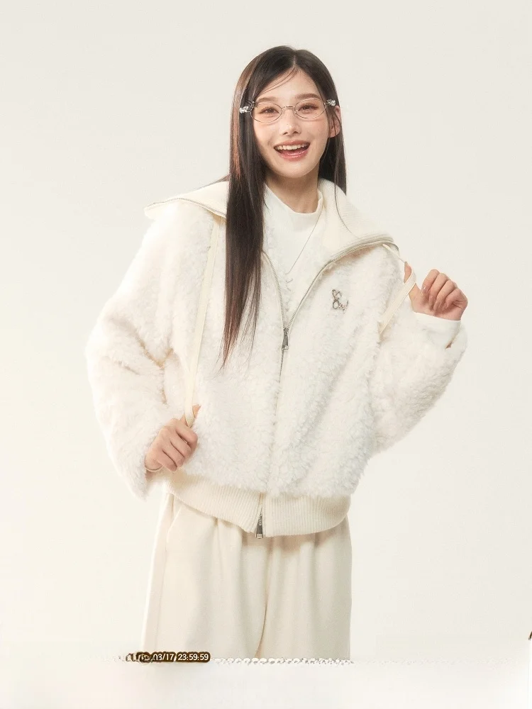 

Зимнее женское пальто ELEVEN SP с воротником из искусственного меха, корейский стиль, для повседневной носки, теплое, пушистое, из смесовой шерсти и полиэстера