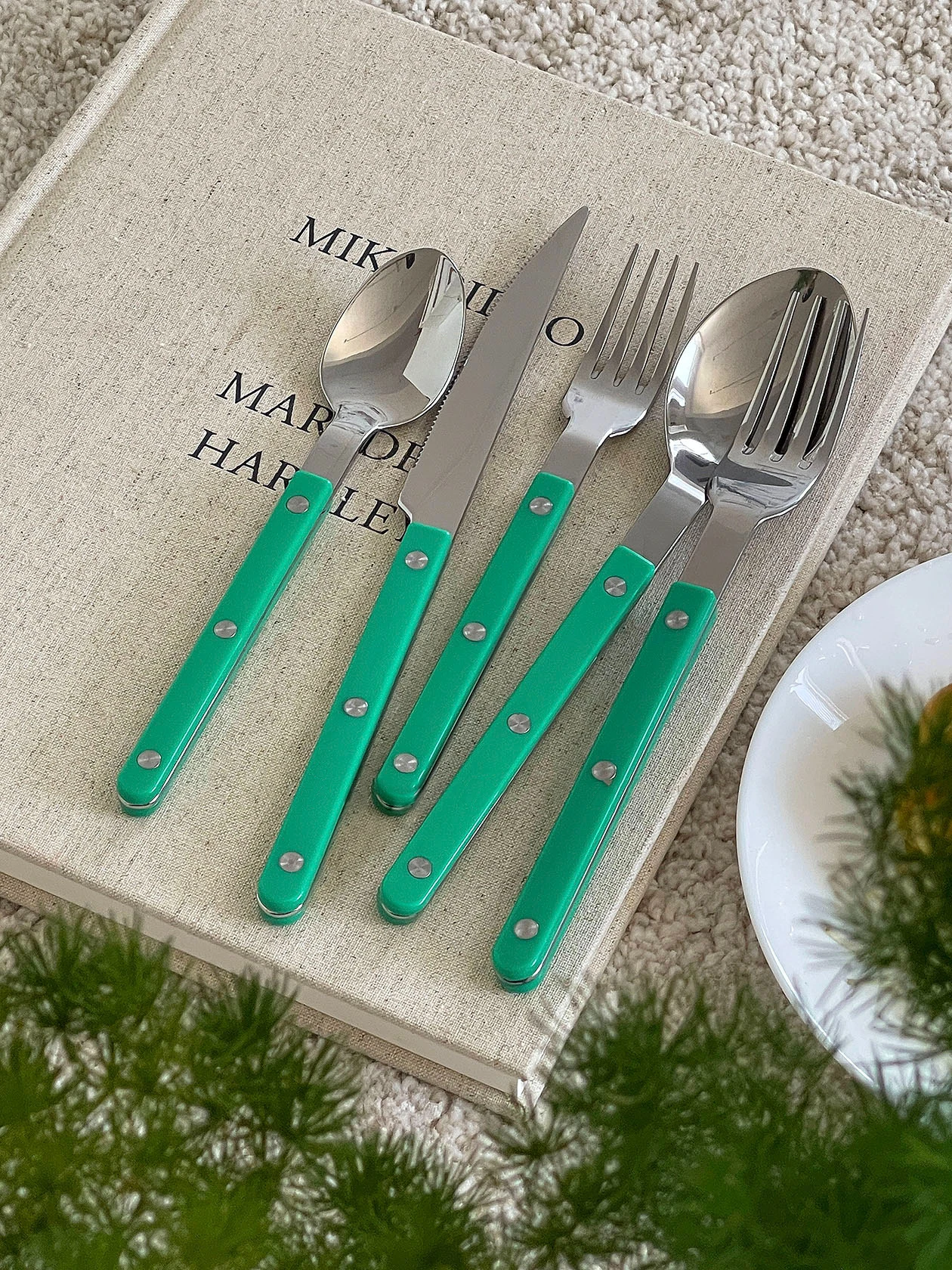 Korean INS Style Tableware Set Stainless Steel Knife, Fork, Spoon Western Tableware Set Simple Retro Color Dinner Cutlery Set