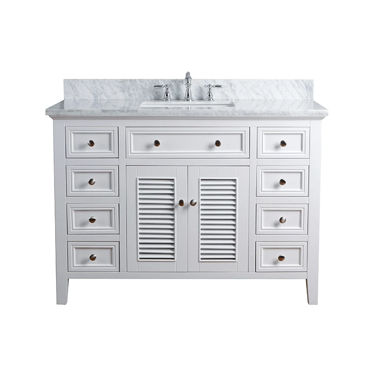 Homedee 48"  white solid wood  Bathroom Vanity Cabinet with Countertop for Hotel Use