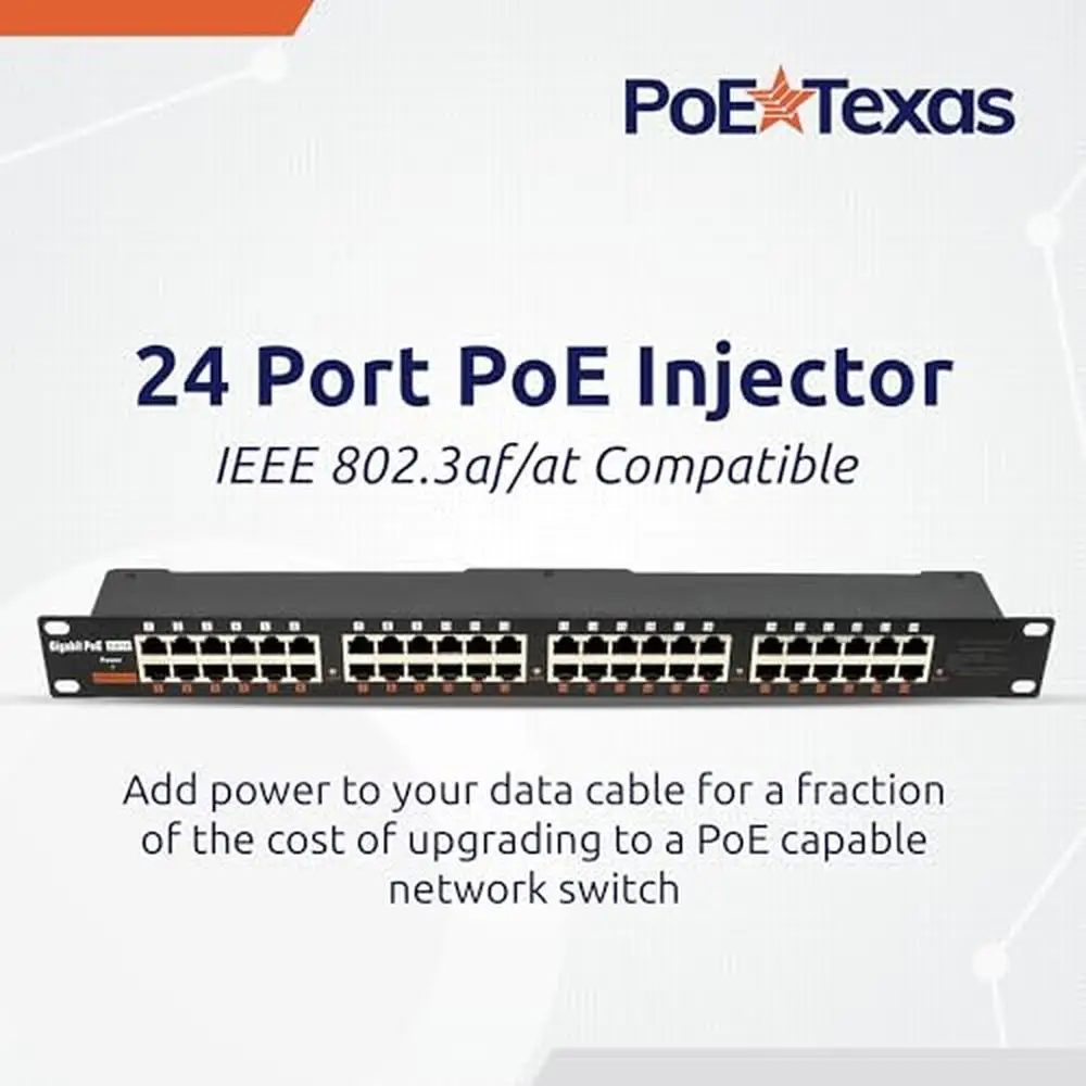 24 Port Gigabit PoE Injector Power Over Ethernet 10/100/1000 Mbps Rack Mount IP Cameras Phones WiFi AP Cisco Devices 240W