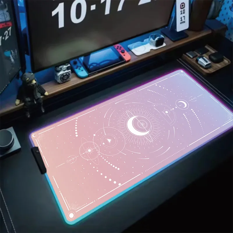 

Led Backlight LED Mouse Pad Moon Star RGB Large Mause Pad Gamer Cute Desk Mat Kawaii XXL Gaming Accessories Keyboard Pink RGB