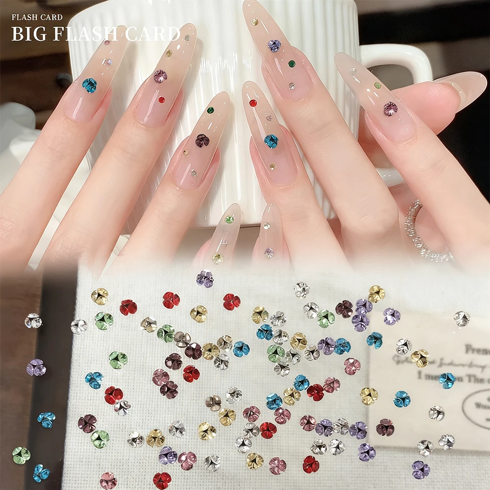

20Pcs Flash Mixed Color Diamond Flower Nail Art Rhinestone Iridescent Finished Diamond Stack Floral Nail Crystal DIY Nail Zircon