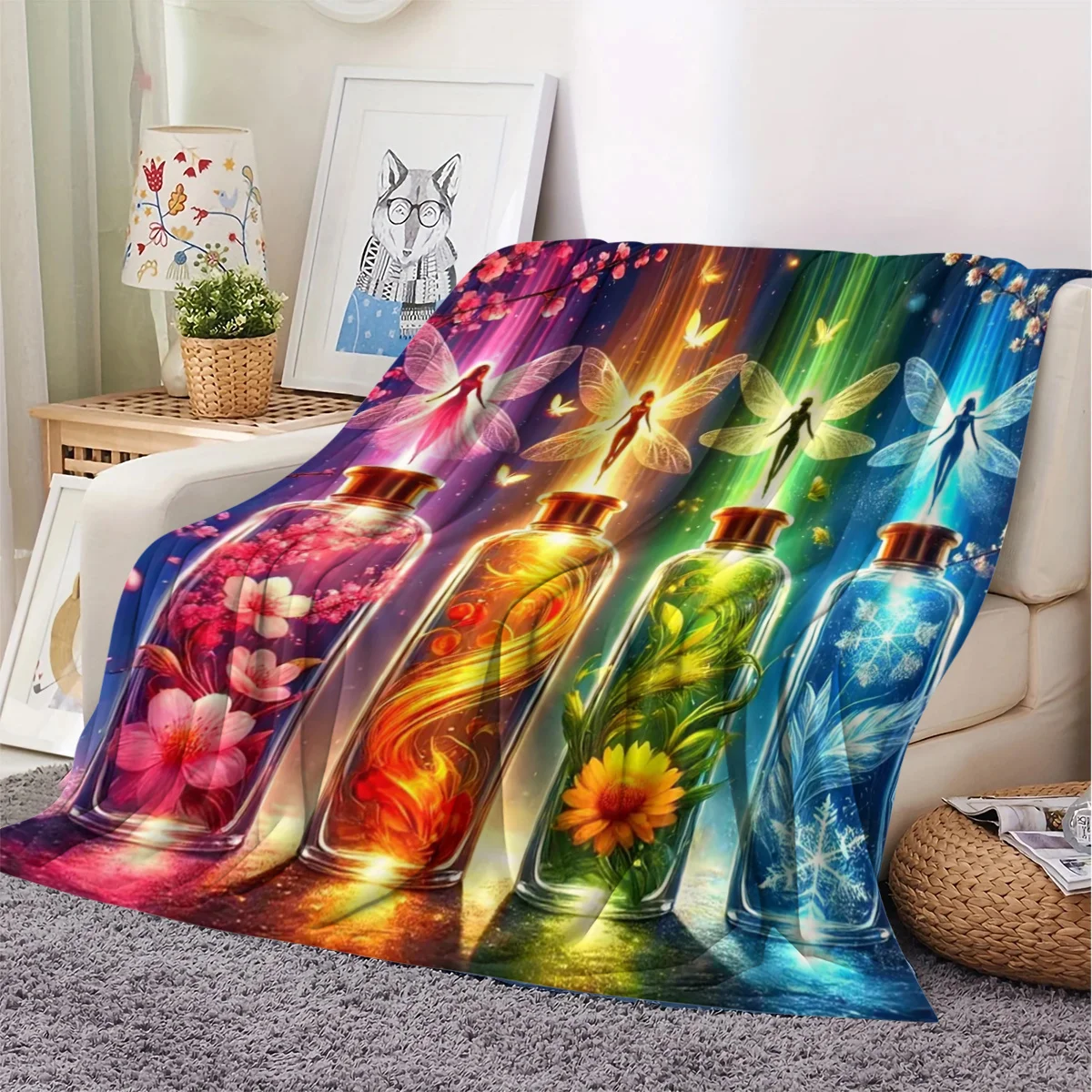 A Blanket Featuring a Seasonal Fairy Pattern, Suitable for Air Conditioning, Made of Flannel, Perfect for Napping in Dorms Or Of