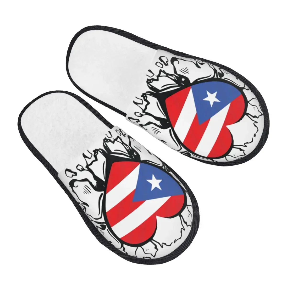 Puerto Rico Flag Heart Slipper For Women Men Fluffy Winter Warm Slippers Indoor Slippers