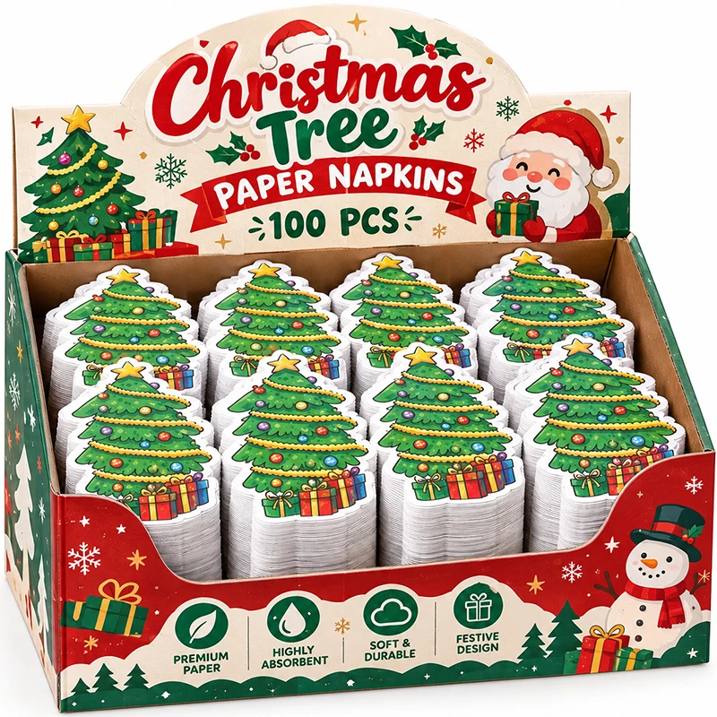 Christmas Tree Paper Napkins Disposable Tissue Shaped Festive Tableware Table Decoration for Christmas Family Gathering Decors