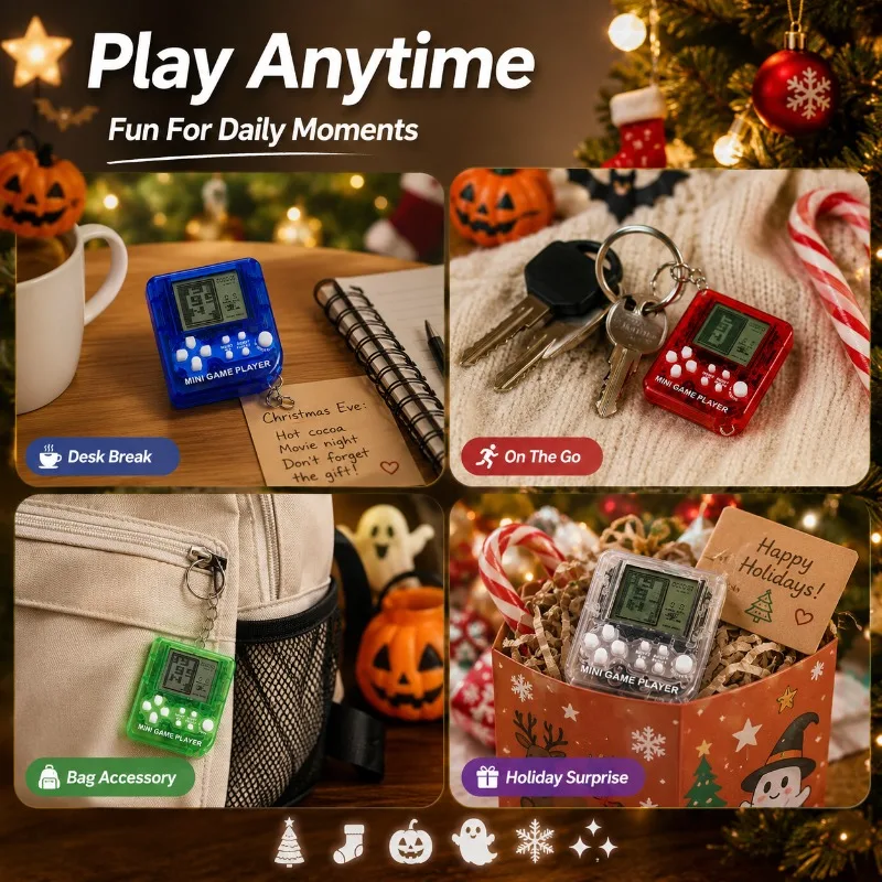 Compact Tetris Game Console Keychain Mini Portable Gaming Ornament for Backpack Daily Decoration