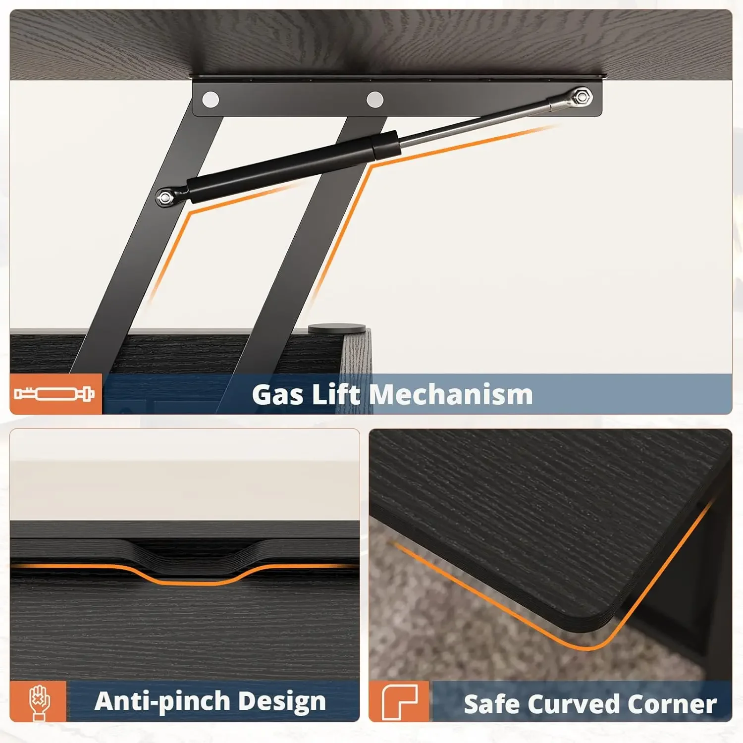 Lift Top Coffee Table, 4 in 1 Multi-Function Dining Table with Hidden Compartment &2 Drawers, Convertible Square Center ，Black