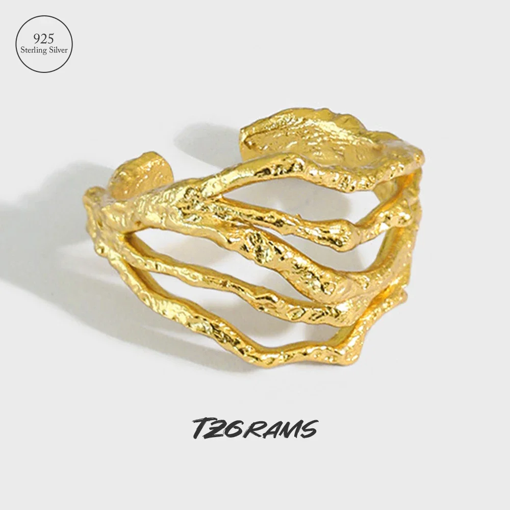 

925 Sterling Silver Chic Lava Texture Ring for Women INS Fashion Korea Trendy Gold Plated Stackable Ring Party Jewelry