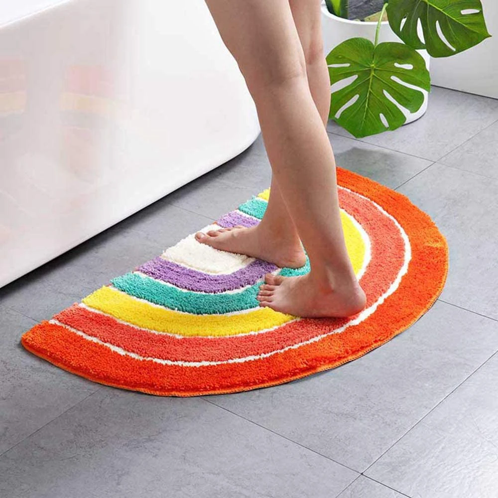 Children’s Cute Doormat Rainbow Shape Carpet Semicircular Superfine Fiber Absorbent Bathroom Mat, Front Doormat, Floor Carpet