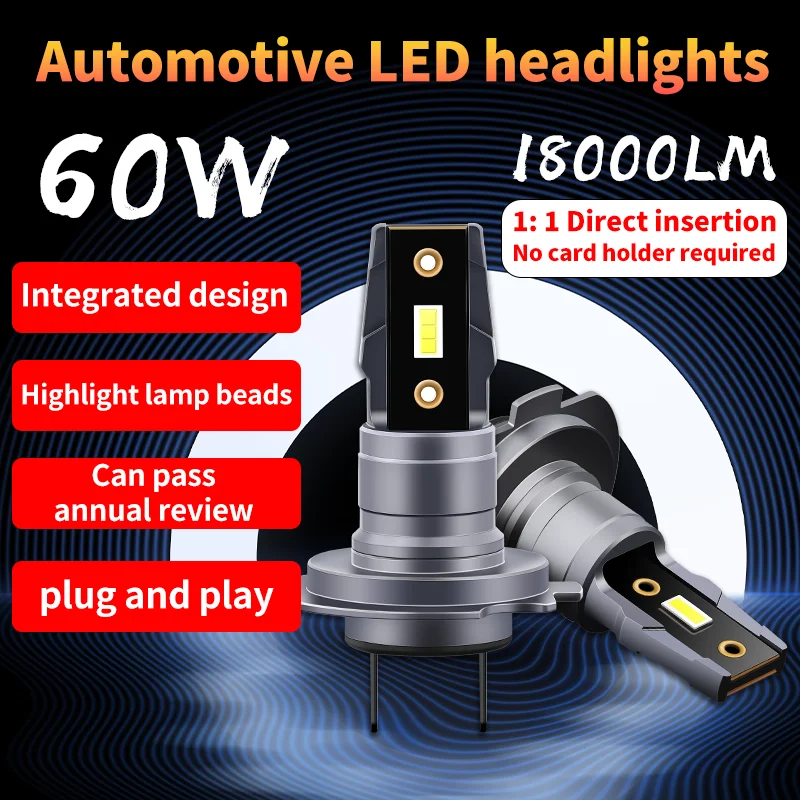 

2Pcs H7 LED Headlight Light 12V 18000LM 60W Mini LED H7 Bulb Ledlamp Fanless Wireless Car Head Lamp 5530 CSP White 6500K