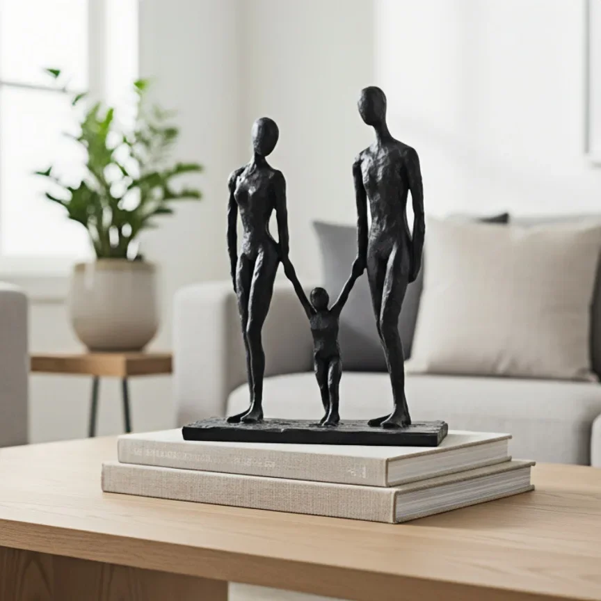 Modern Resin Family Sculpture Abstract Parents and Child Statue Minimalist Home Decor Black Figurine Gift Ornament Indoor Crafts